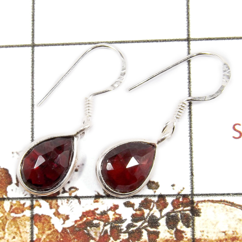 Garnet Cut B - BZE713-Solid 925 Sterling Silver Bezel Earrings Cut Gemstone Wholesale Collection India