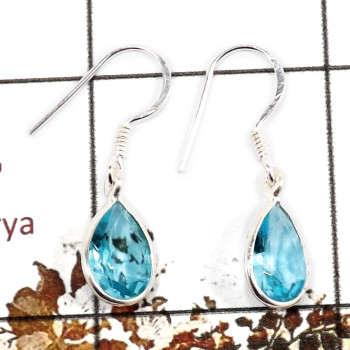 Blue Topaz Cut D - BZE713-Solid 925 Sterling Silver Bezel Earrings Cut Gemstone Wholesale Collection India