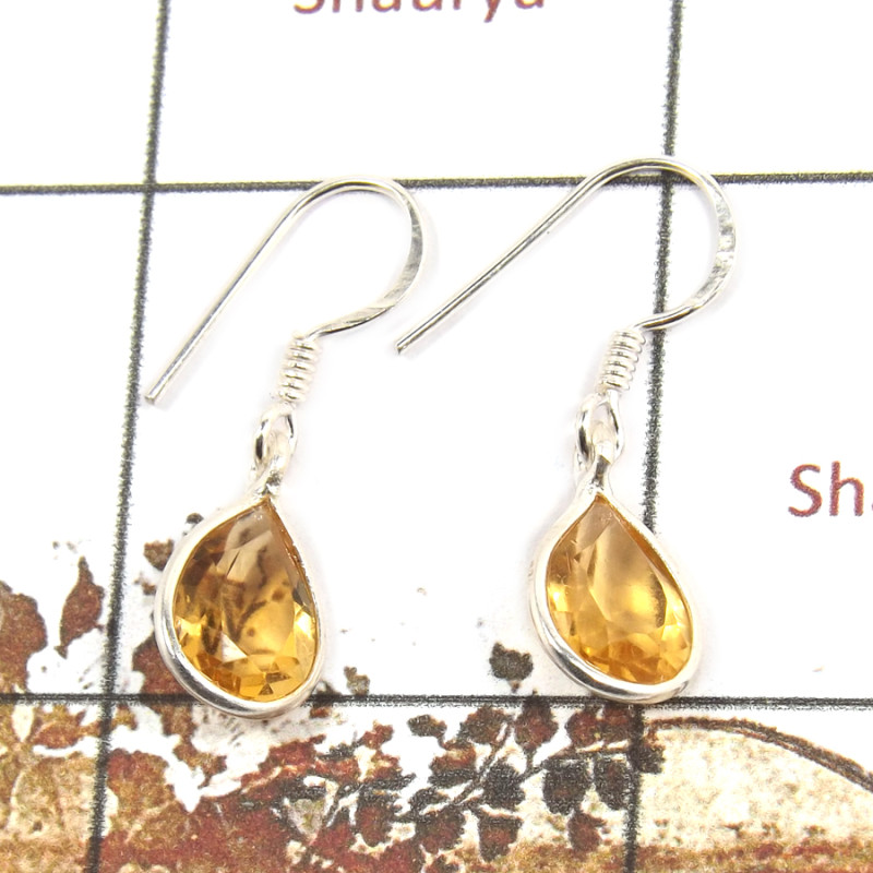 Citrine Cut E - BZE713-Solid 925 Sterling Silver Bezel Earrings Cut Gemstone Wholesale Collection India