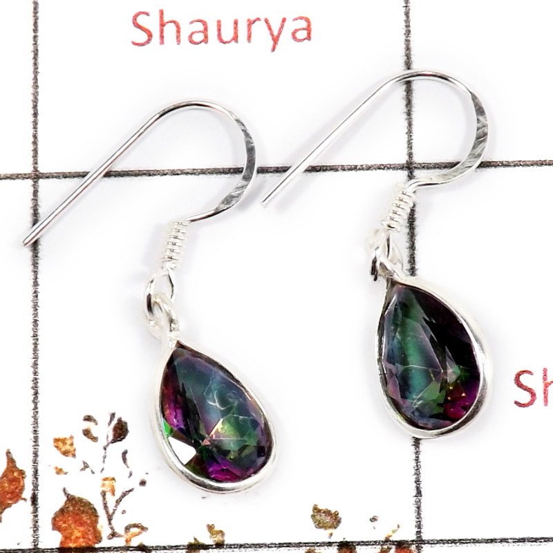 Mystic Cut O - BZE713-Solid 925 Sterling Silver Bezel Earrings Cut Gemstone Wholesale Collection India