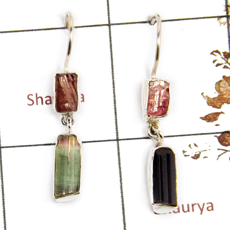 Tourmaline Rough E - SPE855-Solid 925 Plain Setting Silver Tourmaline Rough Earrings Gemstone Handmade Collection