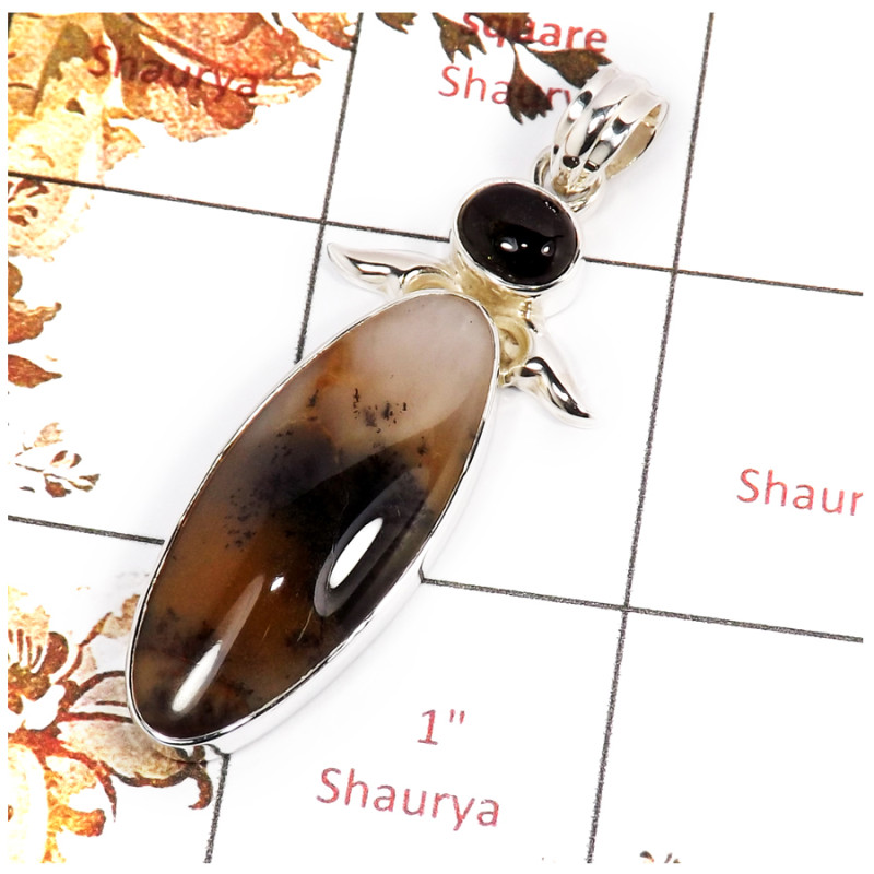 Scenic Agate & Green Tourmaline Cab D - SSP836-Party Look Handmade Designer Heavy Pendant 925 Sterling Silver Cab Gemstone Colle