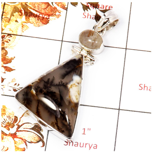Russian Dendrite & Golden Rutile Cab B - SSP834-Indian Factory Made 925 Sterling Silver Pendant Pretty Look Cab Gemstone Collect