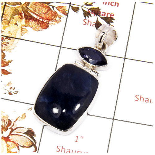 Sodalite Cab & Iolite Cut I - SSP834-Indian Factory Made 925 Sterling Silver Pendant Pretty Look Cab Gemstone Collection