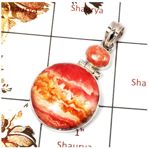 Rhodocrosite Cab O - SSP834-Indian Factory Made 925 Sterling Silver Pendant Pretty Look Cab Gemstone Collection