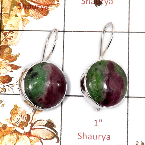 Ruby Zoisite Cab C - SPE848-Stylish Handmade Party Wear Earrings 925 Sterling Silver Cab Gemstone Wholesale India