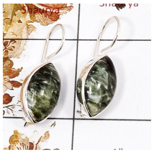 Green Seraphinite Cab D - SPE848-Stylish Handmade Party Wear Earrings 925 Sterling Silver Cab Gemstone Wholesale India