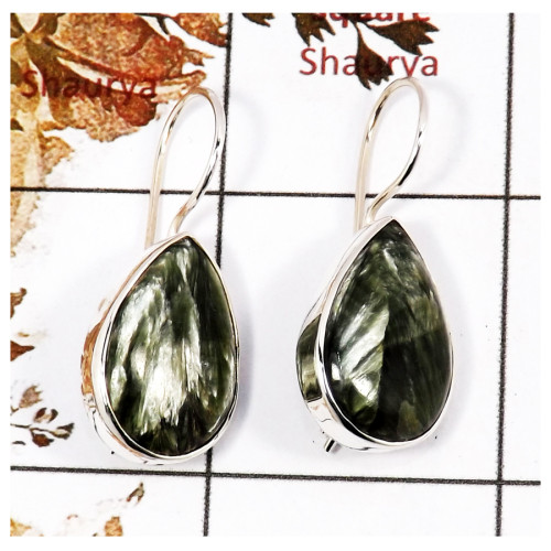 Green Seraphinite Cab E - SPE848-Stylish Handmade Party Wear Earrings 925 Sterling Silver Cab Gemstone Wholesale India
