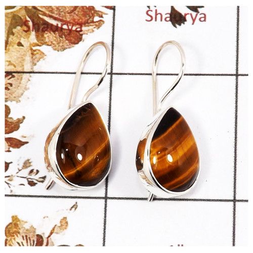 Tiger Eye Cab F - SPE848-Stylish Handmade Party Wear Earrings 925 Sterling Silver Cab Gemstone Wholesale India