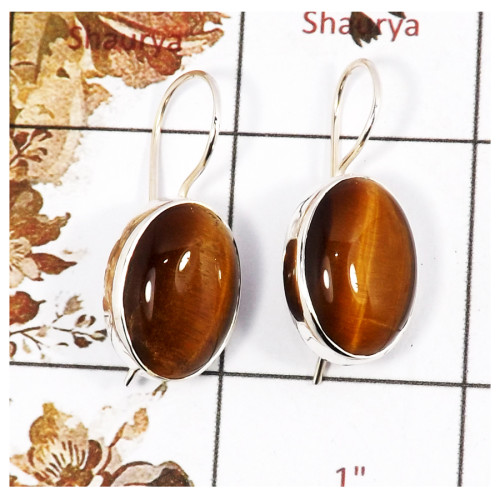 Tiger Eye Cab G - SPE848-Stylish Handmade Party Wear Earrings 925 Sterling Silver Cab Gemstone Wholesale India
