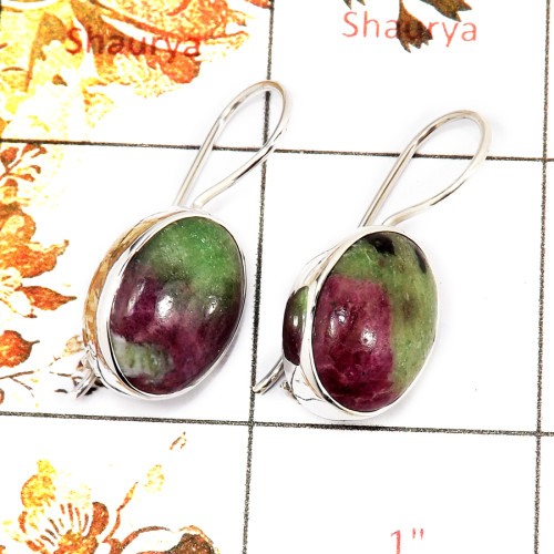 Ruby Zoisite Cab F - SPE844-Exclusive Party Wear Cab Gemstone Earrings 925 Sterling Silver Plain Setting Collection India