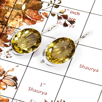 Lemon Cut B - SPE843-Gorgeous Lemon Quartz Cut Gemstone Earrings Handmade Design 925 Sterling Silver