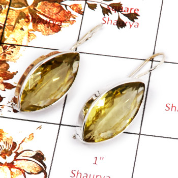 Lemon Cut C - SPE843-Gorgeous Lemon Quartz Cut Gemstone Earrings Handmade Design 925 Sterling Silver