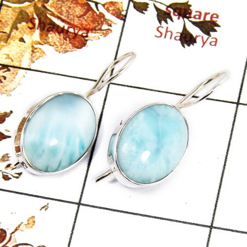 Larimar Cab A - SPE842-Glorious Look Blue Larimar Earrings 925 Sterling Silver Plain Setting Wholesale India