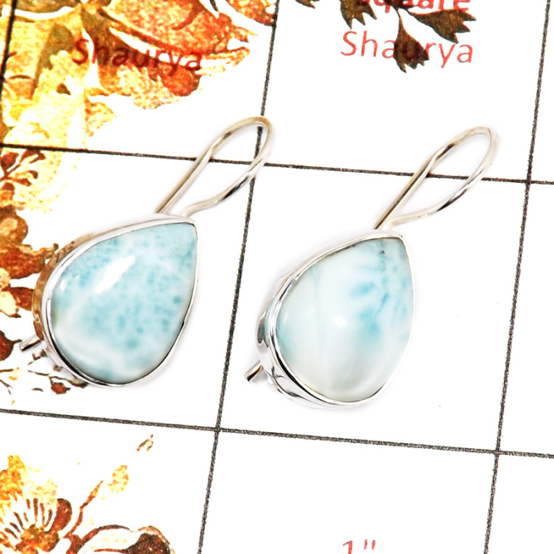 Larimar Cab B - SPE842-Glorious Look Blue Larimar Earrings 925 Sterling Silver Plain Setting Wholesale India