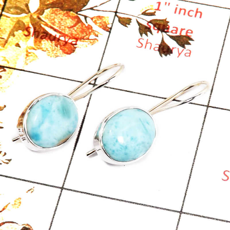 Larimar Cab C - SPE842-Glorious Look Blue Larimar Earrings 925 Sterling Silver Plain Setting Wholesale India