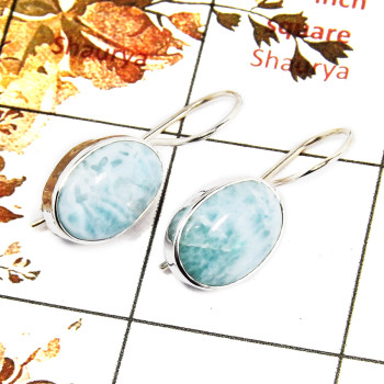 Larimar Cab D - SPE842-Glorious Look Blue Larimar Earrings 925 Sterling Silver Plain Setting Wholesale India