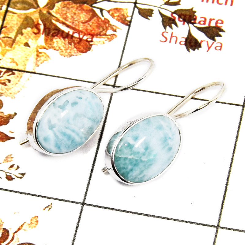 Larimar Cab D - SPE842-Glorious Look Blue Larimar Earrings 925 Sterling Silver Plain Setting Wholesale India