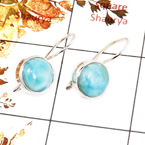 Larimar Cab O - SPE842-Glorious Look Blue Larimar Earrings 925 Sterling Silver Plain Setting Wholesale India