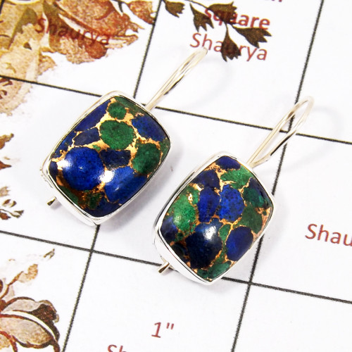 Mohave Copper Azurite Cab A - SPE837-Indian Company Made Mohave Copper Azurite Earrings 925 Sterling Silver Collection