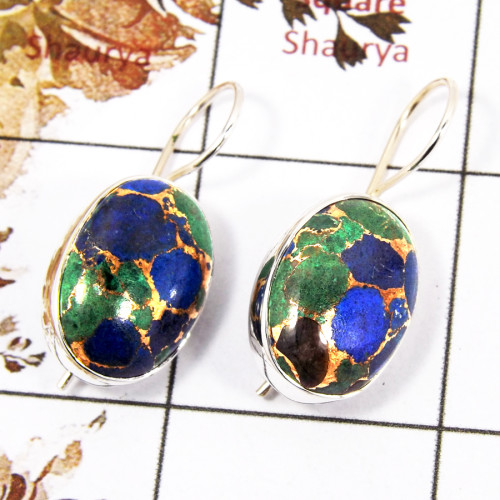 Mohave Copper Azurite Cab B - SPE837-Indian Company Made Mohave Copper Azurite Earrings 925 Sterling Silver Collection