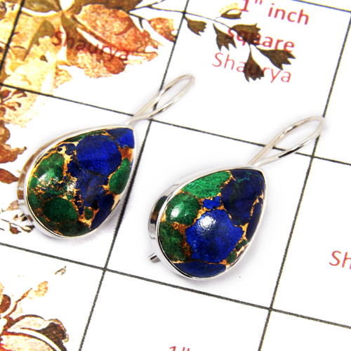 Mohave Copper Azurite Cab O - SPE837-Indian Company Made Mohave Copper Azurite Earrings 925 Sterling Silver Collection
