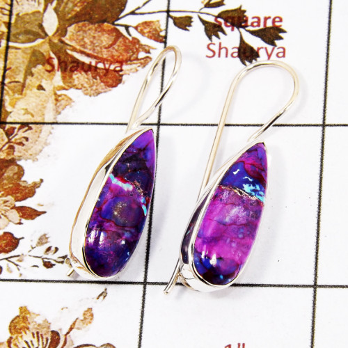 Purple Turquoise Cab C - SPE834-Purple Copper Turquoise Earrings 925 Sterling Silver Made By Indian Factory