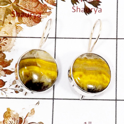Bumble Bee Cab A - SPE830-Bumble Bee Cab Gemstone 925 Silver Plain Setting Earrings Handmade Design