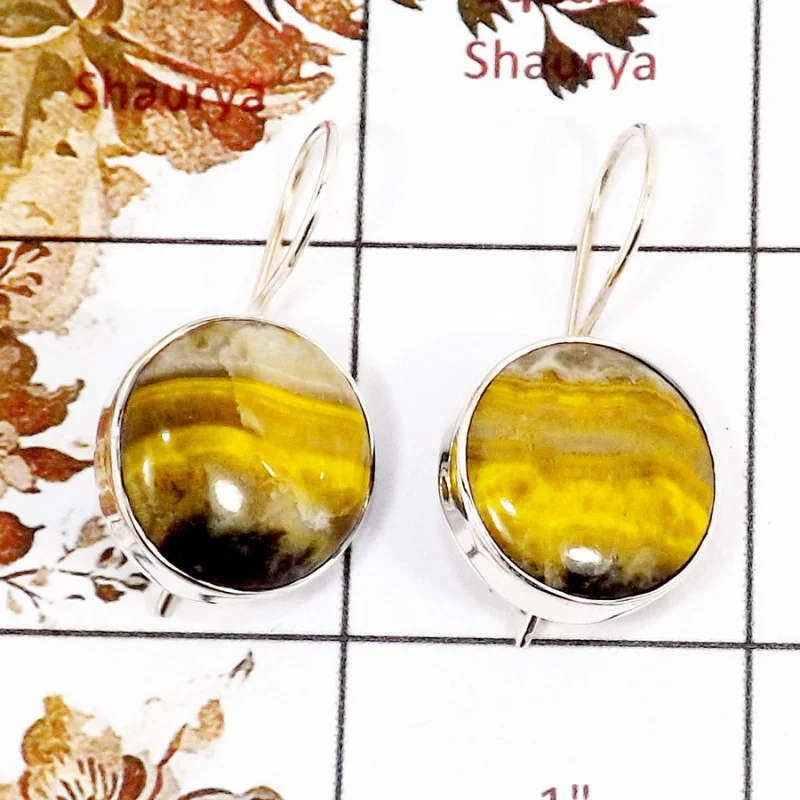 Bumble Bee Cab A - SPE830-Bumble Bee Cab Gemstone 925 Silver Plain Setting Earrings Handmade Design Bumble Bee Cab A - SPE830-Bumble Bee Cab Gemstone 925 Silver Plain Setting Earrings Handmade Design