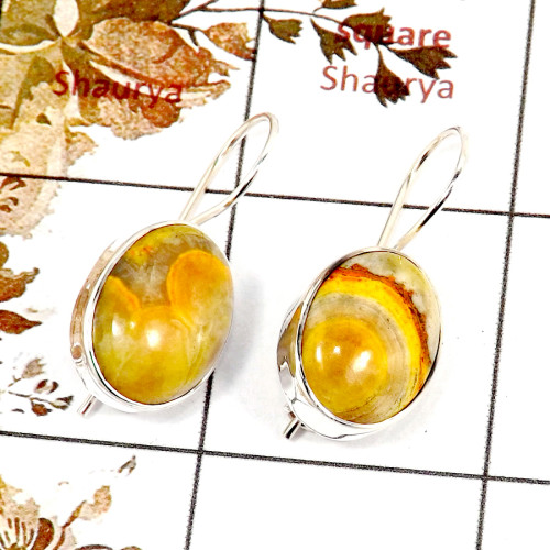 Bumble Bee Cab O - SPE830-Bumble Bee Cab Gemstone 925 Silver Plain Setting Earrings Handmade Design