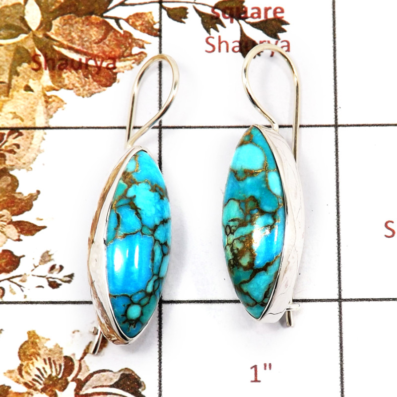 Blue Copper Turquoise Cab E - SPE829-Solid 925 Silver Pretty Look Blue Copper Turquoise Earrings Wholesale Collection