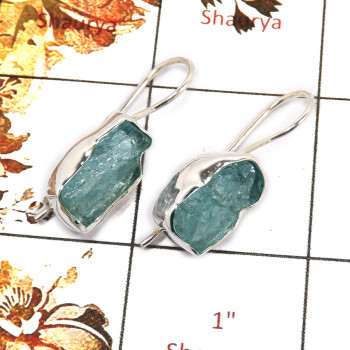 Aquamarine Rough B - SPE828-Stunning Aquamarine Rough Stone Earrings 925 Sterling Silver Plain Setting