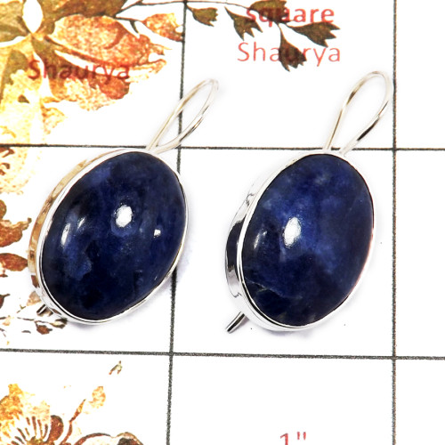 Sodalite Cab A - SPE826-Handmade Design Blue Sodalite Stone Earrings 925 Sterling Silver Plain Setting