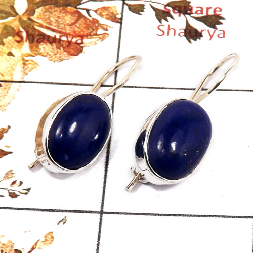 Sodalite Cab B - SPE826-Handmade Design Blue Sodalite Stone Earrings 925 Sterling Silver Plain Setting