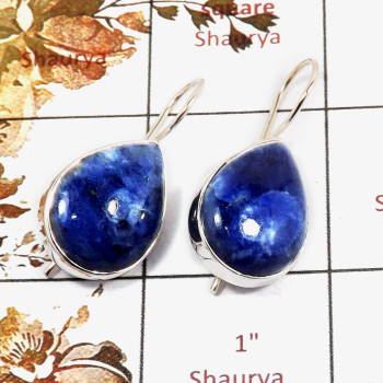 Sodalite Cab C - SPE826-Handmade Design Blue Sodalite Stone Earrings 925 Sterling Silver Plain Setting Sodalite Cab C - SPE826-Handmade Design Blue Sodalite Stone Earrings 925 Sterling Silver Plain Setting