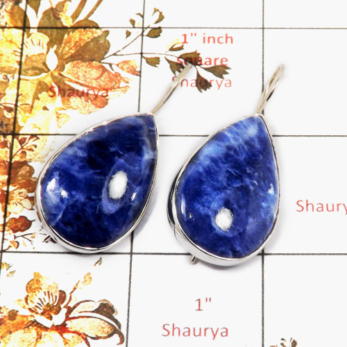Sodalite Cab D - SPE826-Handmade Design Blue Sodalite Stone Earrings 925 Sterling Silver Plain Setting