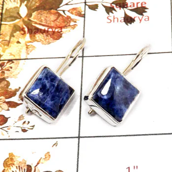Sodalite Cab E - SPE826-Handmade Design Blue Sodalite Stone Earrings 925 Sterling Silver Plain Setting