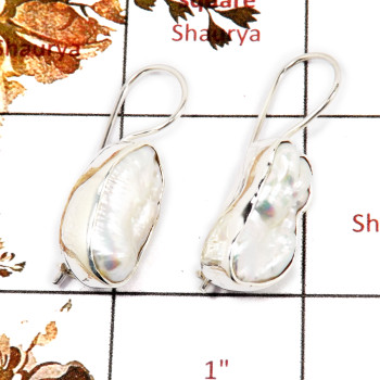 Biwa Pearl A - SPE824-Indian Factory Made Gorgeous Rough Gemstone Earrings 925 Silver Plain Setting