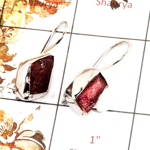Tourmaline Rough B - SPE824-Indian Factory Made Gorgeous Rough Gemstone Earrings 925 Silver Plain Setting