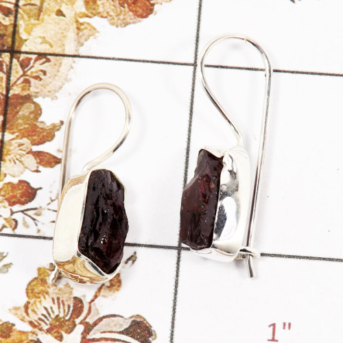 Garnet Rough F - SPE824-Indian Factory Made Gorgeous Rough Gemstone Earrings 925 Silver Plain Setting