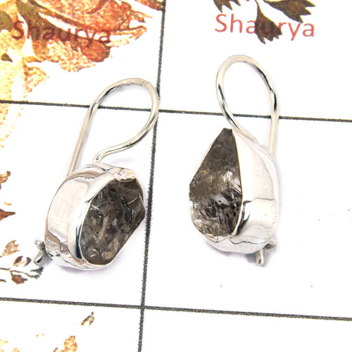 Herkimer Diamond Rough B - SPE823-Amazing Herkimer Diamond Rough Stone Earrings 925 Sterling Silver Plain Setting