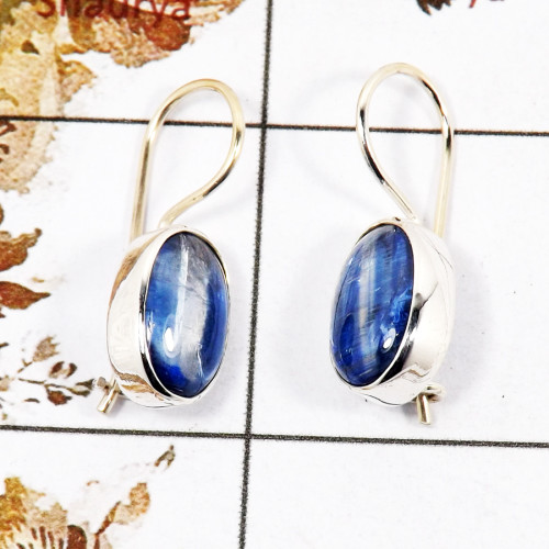 Kyanite Cab B - SPE822-Solid 925 Sterling Silver Blue kyanite Cab Gemstone Earrings Handmade Collection