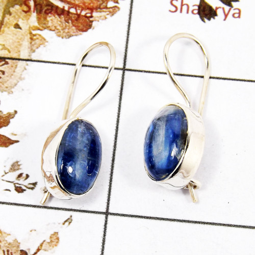 Kyanite Cab C - SPE822-Solid 925 Sterling Silver Blue kyanite Cab Gemstone Earrings Handmade Collection