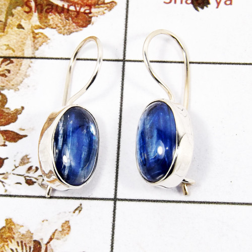 Kyanite Cab O - SPE822-Solid 925 Sterling Silver Blue kyanite Cab Gemstone Earrings Handmade Collection