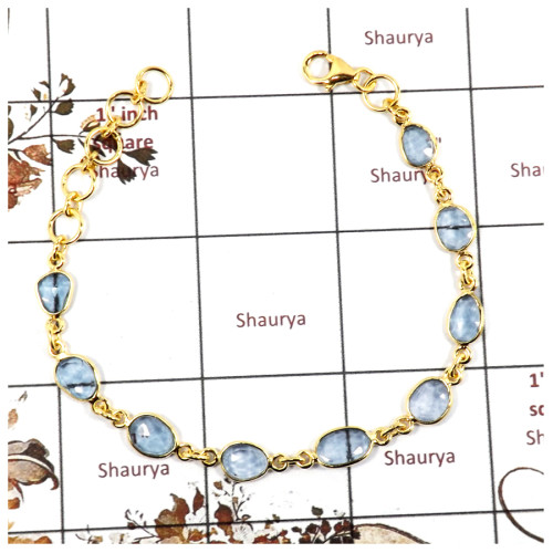 Blue Topaz Cut B - SBB891-Party Wear Cut Gemstone Bezel Bracelet 925 Sterling Silver 18K Gold Plated Collection
