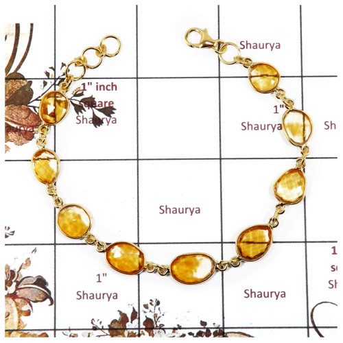 Citrine Cut G - SBB891-Party Wear Cut Gemstone Bezel Bracelet 925 Sterling Silver 18K Gold Plated Collection