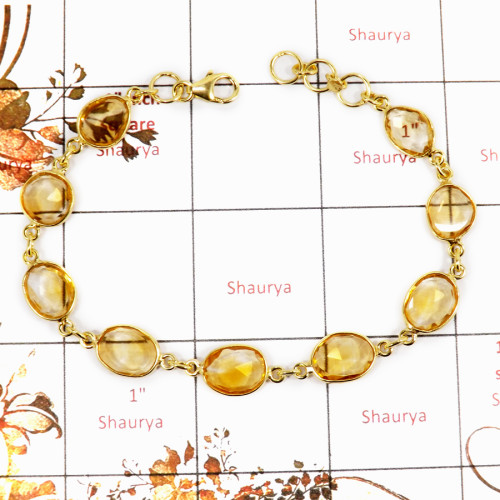Citrine Cut H - SBB891-Party Wear Cut Gemstone Bezel Bracelet 925 Sterling Silver 18K Gold Plated Collection