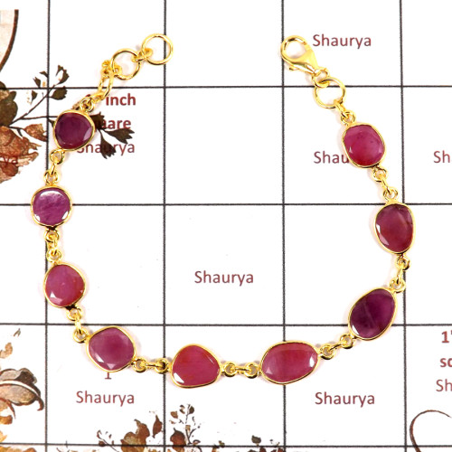 Ruby Cut J - SBB891-Party Wear Cut Gemstone Bezel Bracelet 925 Sterling Silver 18K Gold Plated Collection