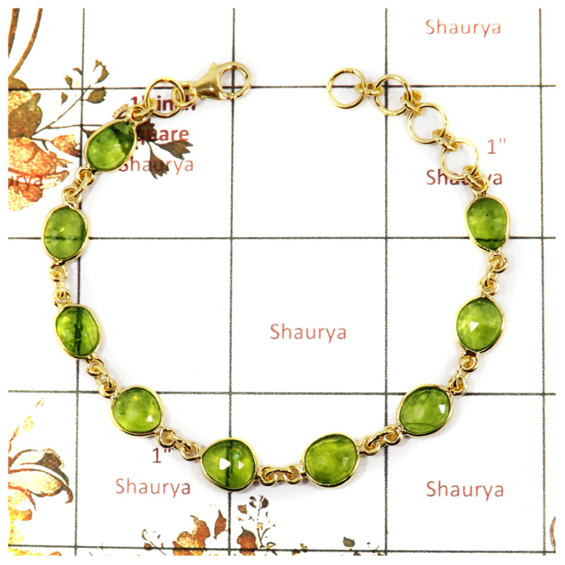 Peridot Cut K - SBB891-Party Wear Cut Gemstone Bezel Bracelet 925 Sterling Silver 18K Gold Plated Collection