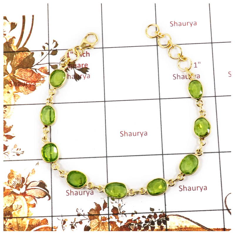 Peridot Cut O - SBB891-Party Wear Cut Gemstone Bezel Bracelet 925 Sterling Silver 18K Gold Plated Collection